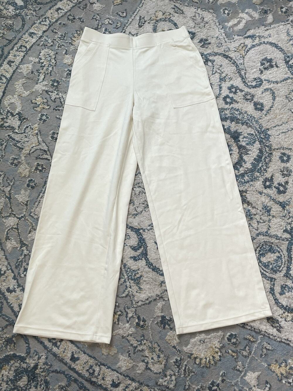 NWT Max Studio London Wide Leg Pants Womens Large Cream Stretch Pull On Pockets